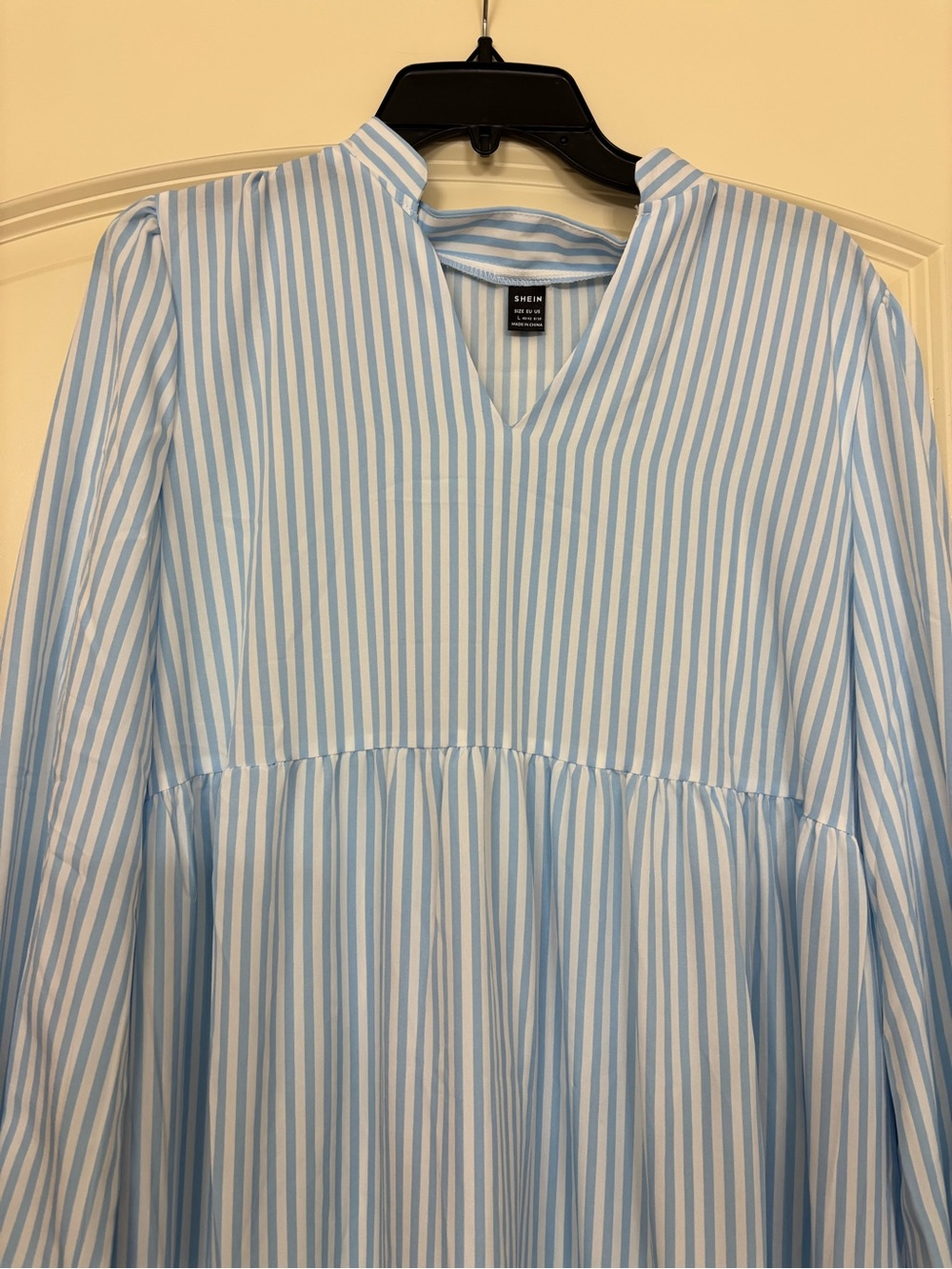 SHEIN Blue and White Striped Tiered Long Sleeve Dress Womens L